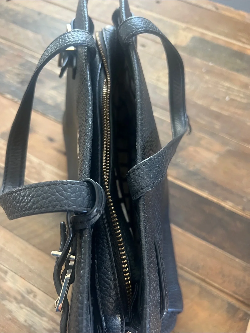 kate spade Black Pebbled Leather Satchel with Top Handles